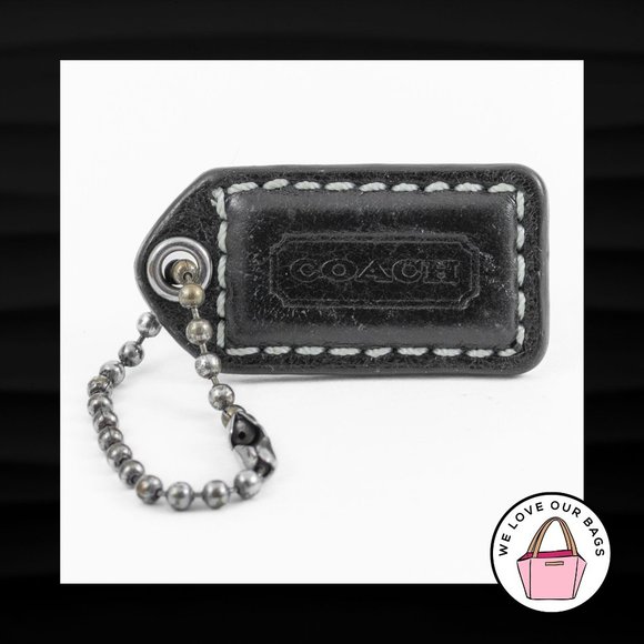 1.5" Small COACH BLACK LEATHER NICKEL FOB CHARM KEYCHAIN HANGTAG WRISTLET - Picture 1 of 1